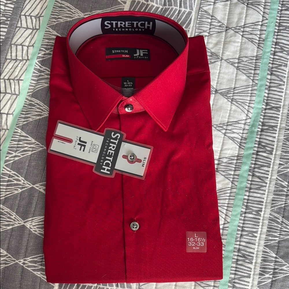 JF J.Ferrar Red Dress Shirt Stretch Fabric